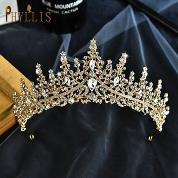A158 New Golden Bride Crown Princess Headwear Birthday Rhinestone Headband Wedding Hair Jewelry Bridal Tiaras Vintage Headpieces daiiibabyyy